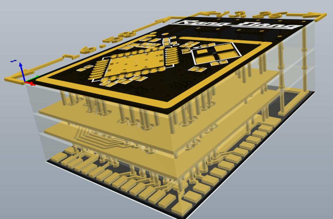 Mô phỏng 3D các lớp mạch PCB module IoT Rạng Đông